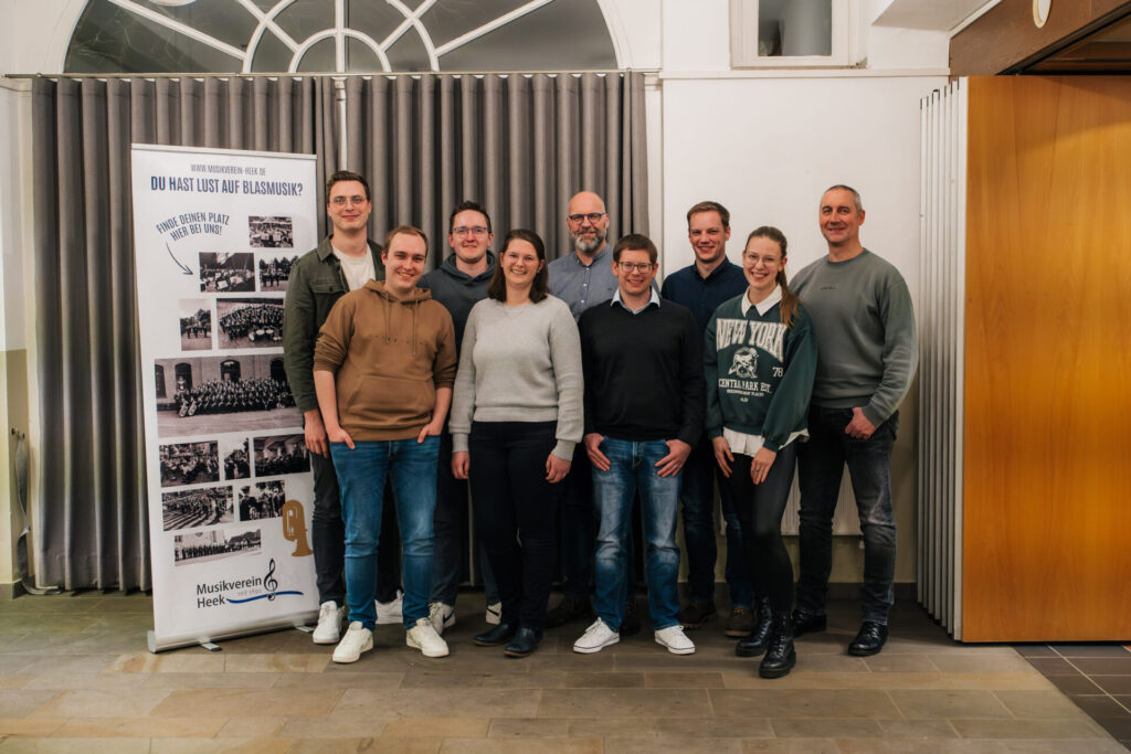 Der Musikverein Heek hat einen neuen Vorstand (v.l.): Linus Wensing, Marvin Lammers, Niklas Epping, Lena Bendfeld, Bernd Schaten, David Bendfeld, Stephan Söbbing, Liz Nacke und Harald Böhm.